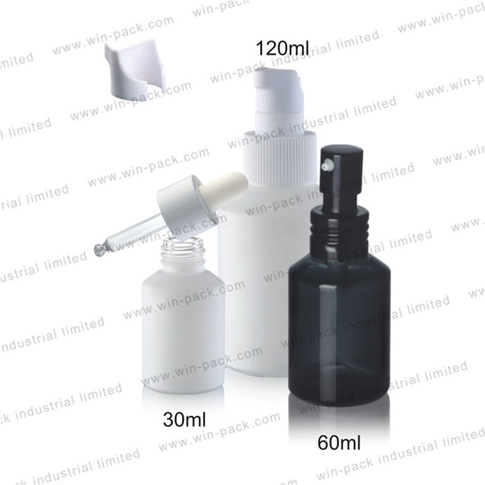 30ml 60ml 120ml slip shoulder refillable yellow white black painting glass pump lotion bottle