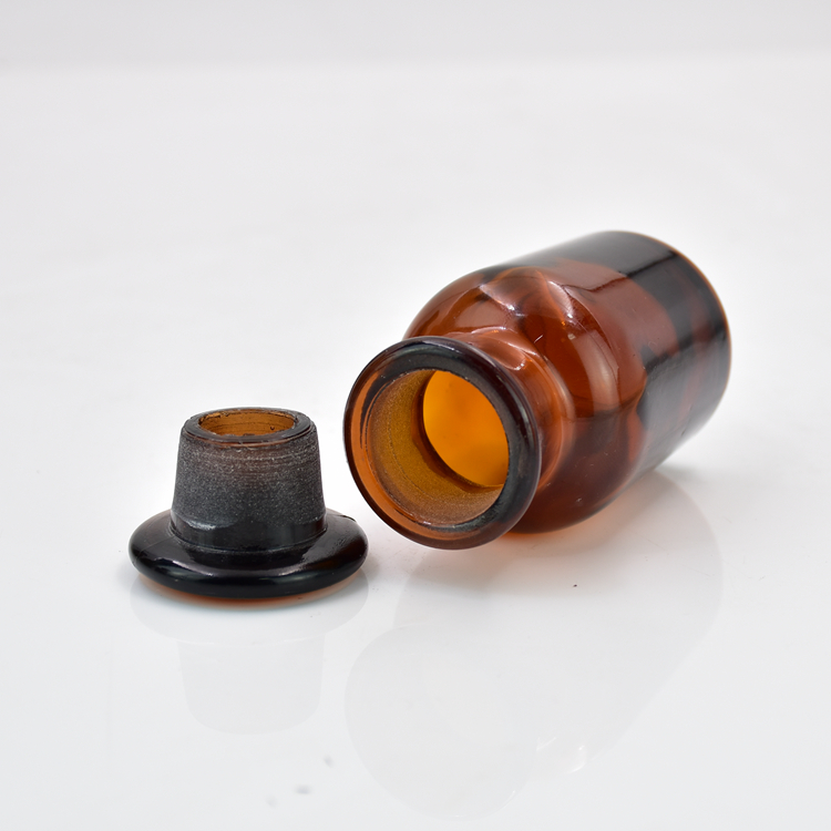 30ml 60ml 125ml 250ml 500ml 1000ml Amber Round Wide Mouth Pharmaceutical Chemical Reagent Glass Bottles with Airtight Stoppers