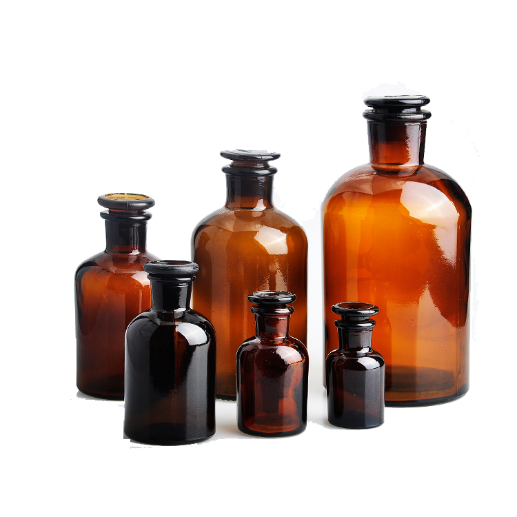 30ml 60ml 125ml 250ml 500ml 1000ml Medical glass pill apothecary reagent bottle with Sealed glass cork