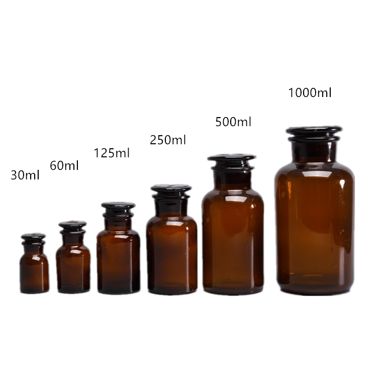 30ml 60ml 125ml 250ml 500ml 1000ml amber glass medicine jar with glass cap