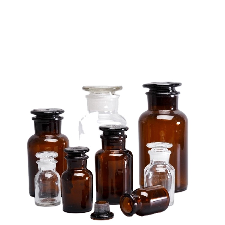 30ml 60ml 125ml 250ml 500ml 1000ml amber glass medicine jar with glass cap