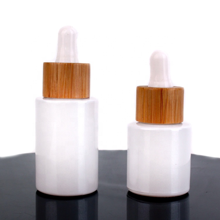 30ml 60ml White coating glass dropper bottle essential oil bottle with bamboo lid