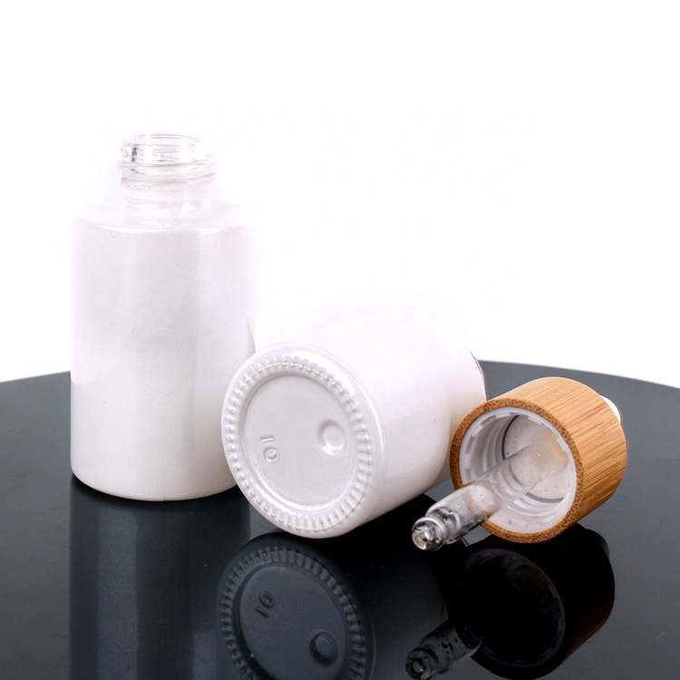 30ml 60ml White coating glass dropper bottle essential oil bottle with bamboo lid