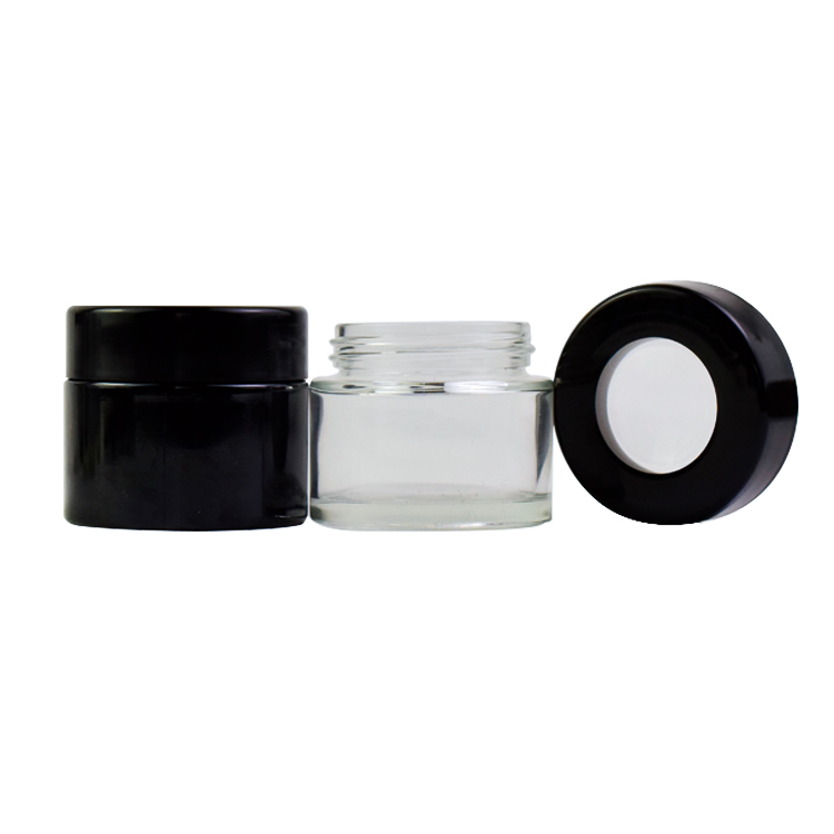 30ml  60ml clear or black Magnifying glass lid weed packaging jar child resistant proof glass jar weed accessories
