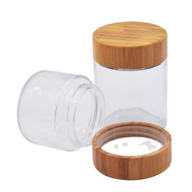 30ml 60ml cosmetic jars with bamboo lid empty glass jars wooded cap for skin care cream packaging