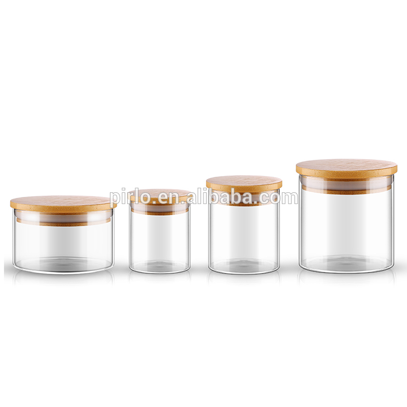 30ml 75ml 150ml 540ml food storage borosilicate vacuum glass jar with rubber seal bamboo wooden lid bottle for spice