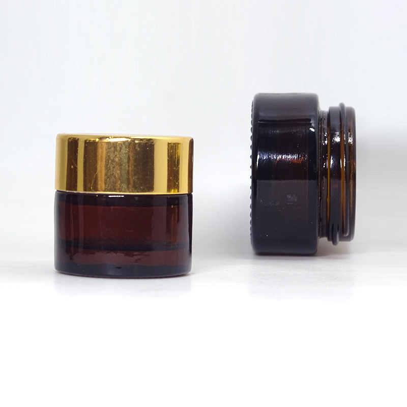 30ml Amber Glass Cream Jar Empty Round Cosmetic Packaging Glass Jar With Gold Lid