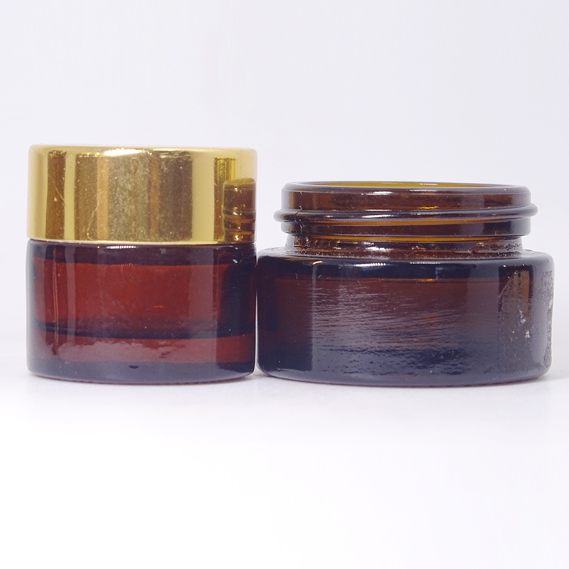 30ml Amber Glass Cream Jar Empty Round Cosmetic Packaging Glass Jar With Gold Lid
