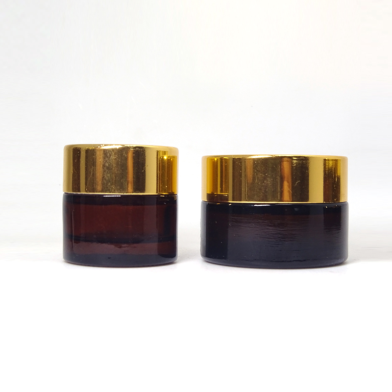 30ml Amber Glass Cream Jar Empty Round Cosmetic Packaging Glass Jar With Gold Lid
