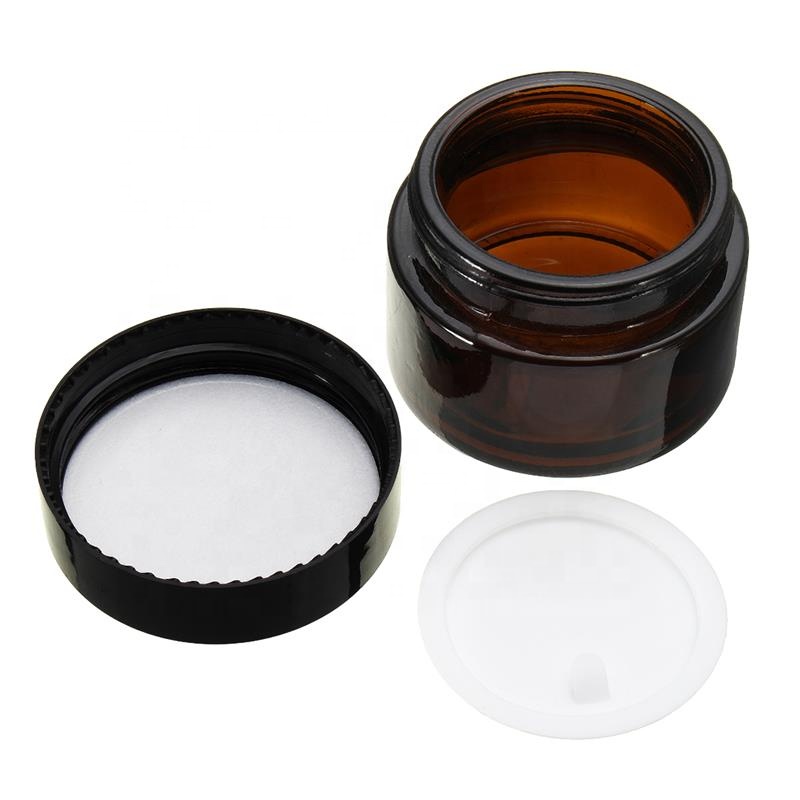 30ml Amber Glass Cream Jar with Black Plastic Cap