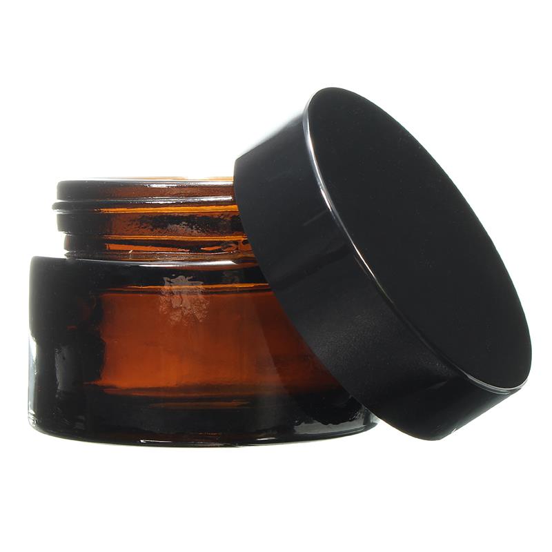 30ml Amber Glass Cream Jar with Black Plastic Cap