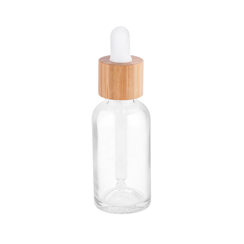 30ml Amber Glass Serum Bottle with Bamboo Collar High Quality Bamboo Cosmetic Dropper with Amber Glass