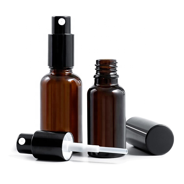 30ml Amber Hand Sanitizer Glass Spray Bottles with Black Fine Mist Sprayers
