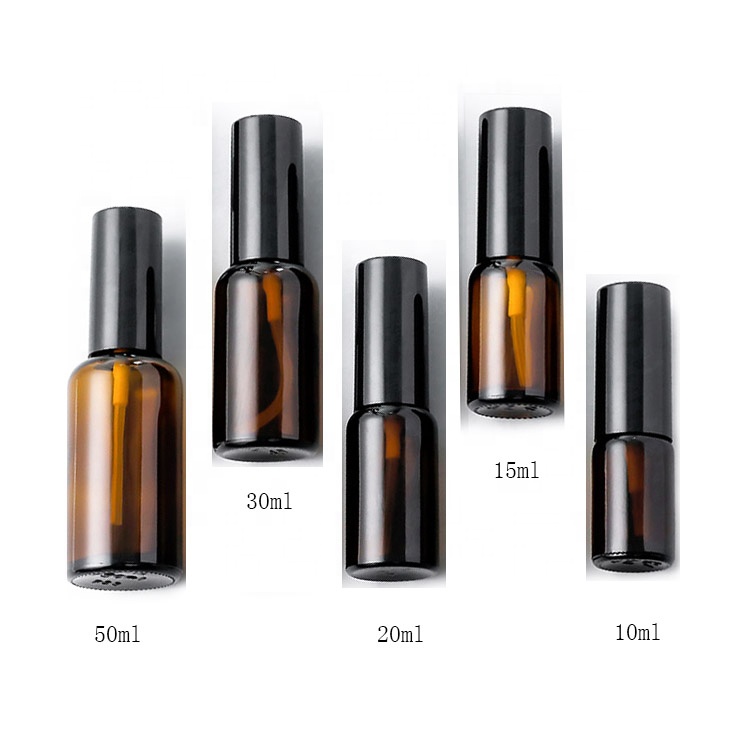 30ml Amber Hand Sanitizer Glass Spray Bottles with Black Fine Mist Sprayers