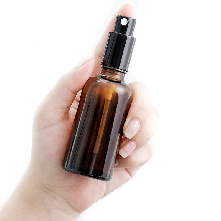 30ml Amber Hand Sanitizer Glass Spray Bottles with Black Fine Mist Sprayers