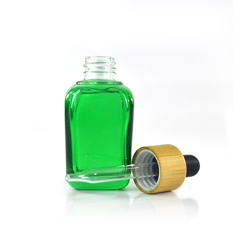 30ml Amber Square Glass Dropper Bottle with white bamboo dropper cap