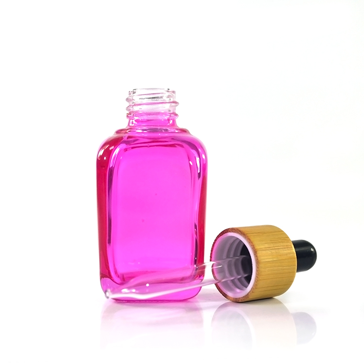 30ml Amber Square Glass Dropper Bottle with white bamboo dropper cap