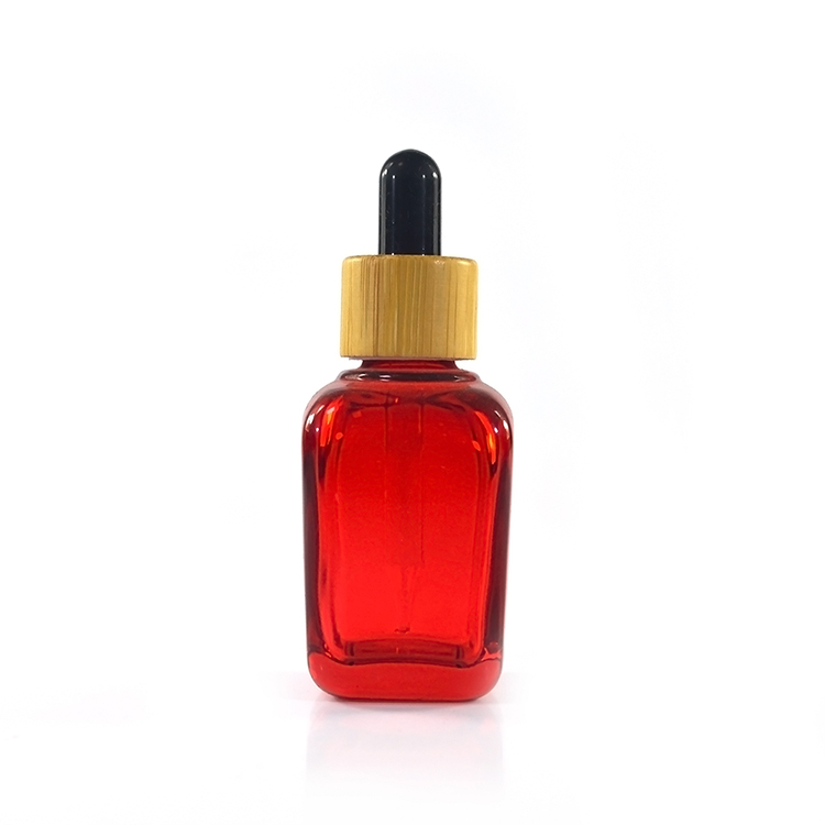 30ml Amber Square Glass Dropper Bottle with white bamboo dropper cap