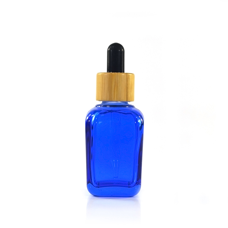 30ml Amber Square Glass Dropper Bottle with white bamboo dropper cap