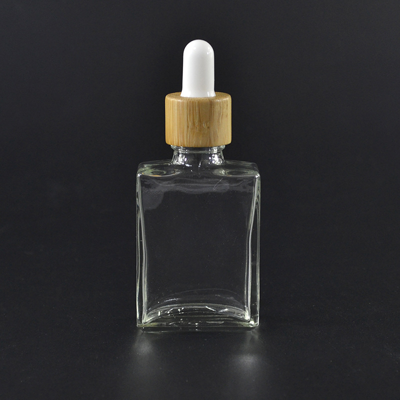 30ml Bamboo Dropper Cap Flat Square Glass Essential Oil Glass Bottles