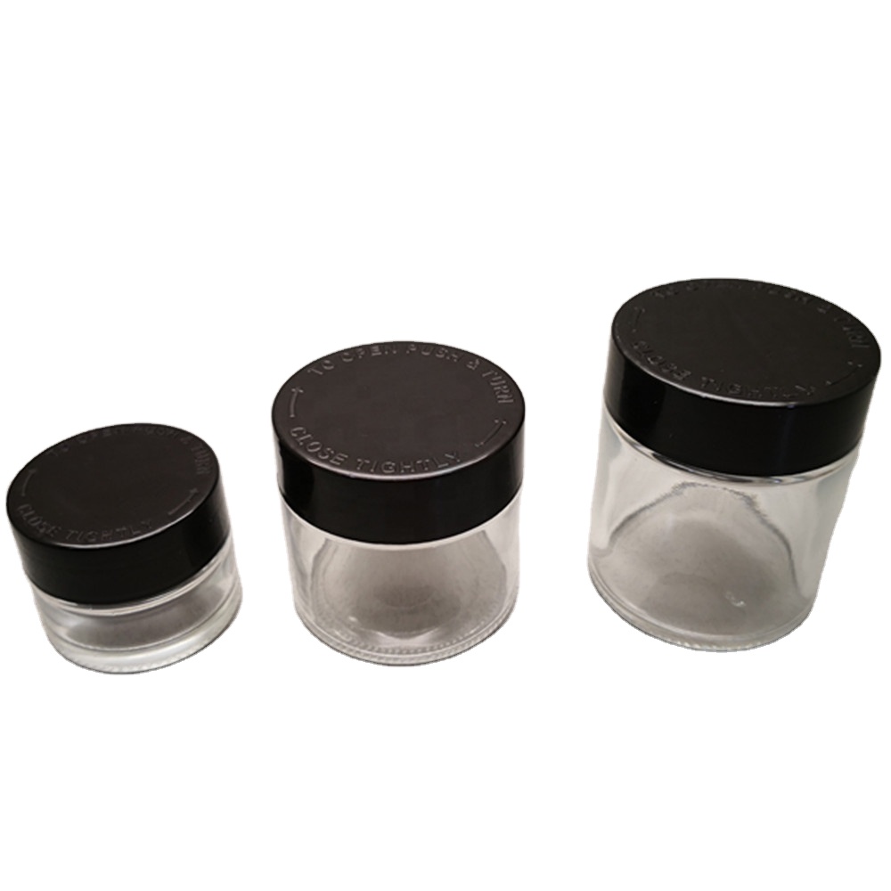 30ml CBD clear glass jar with plastic child proof cap 1oz cosmetic packaging with child resistant lid