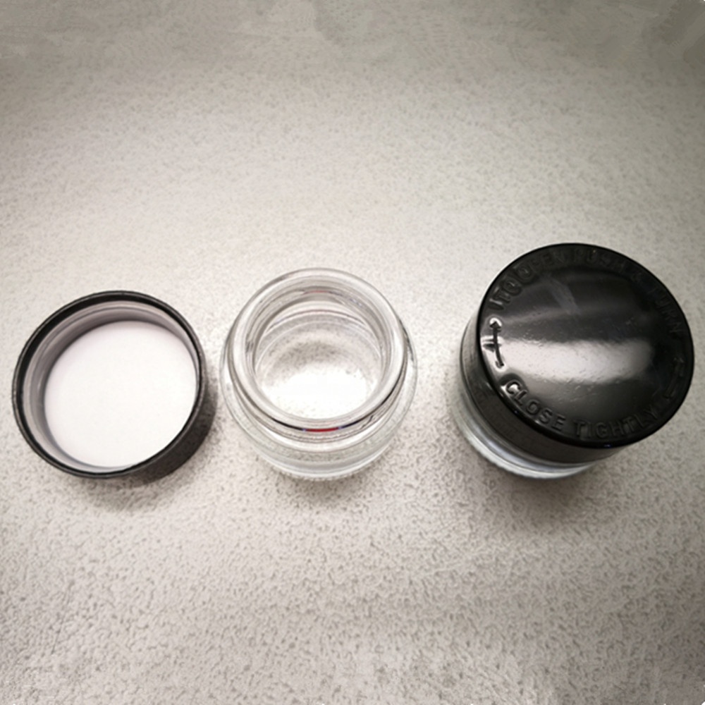 30ml CBD clear glass jar with plastic child proof cap 1oz cosmetic packaging with child resistant lid
