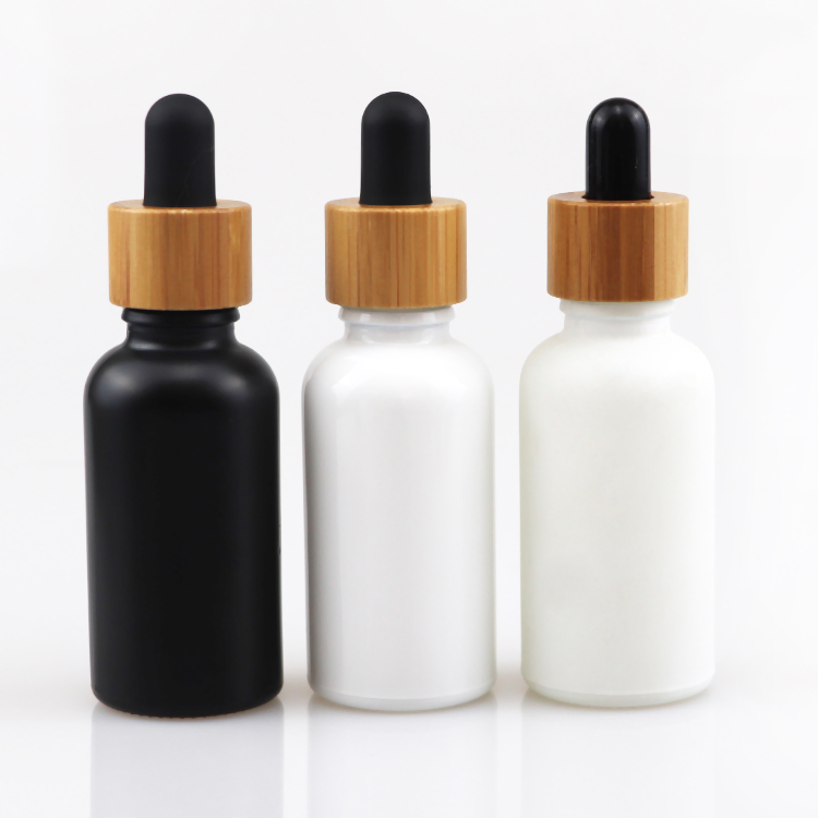30ml CBD oil glass pipette bottle black frosted glass dropper bottle bamboo black matte glass bottle