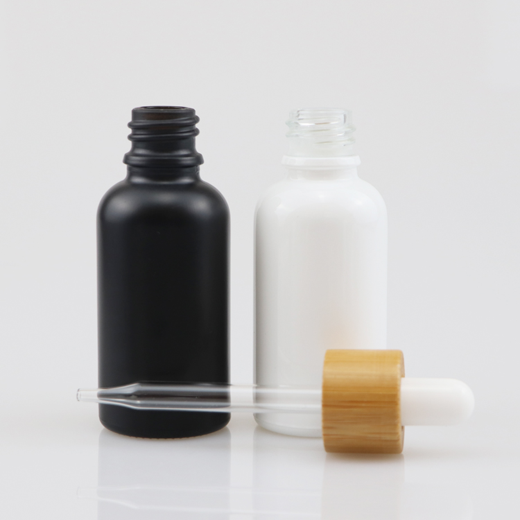 30ml CBD oil glass pipette bottle black frosted glass dropper bottle bamboo black matte glass bottle