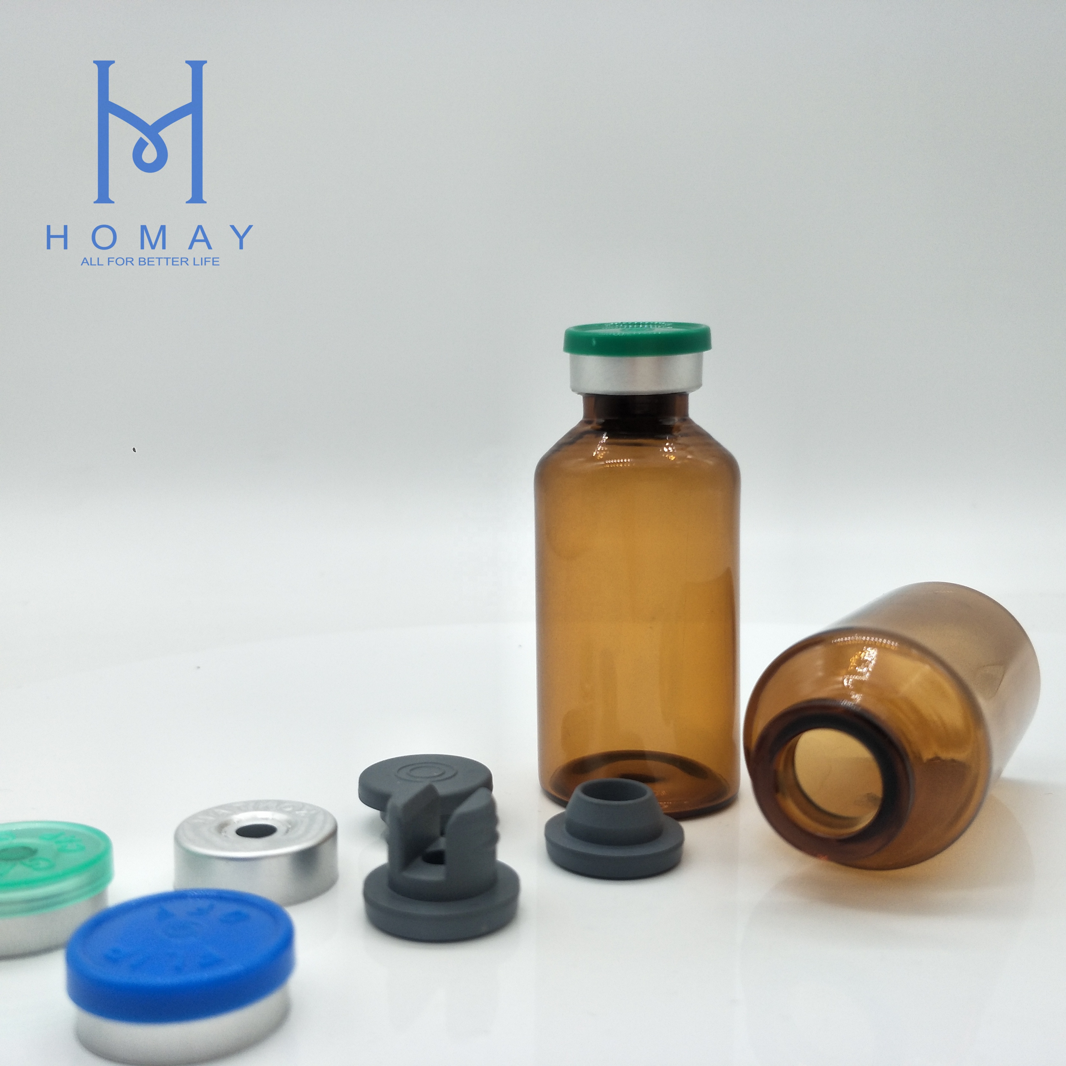 30ml Clear Amber Tubular Vials Glass Injection Bottle With Rubber Stopper And Aluminum Plastic Cap