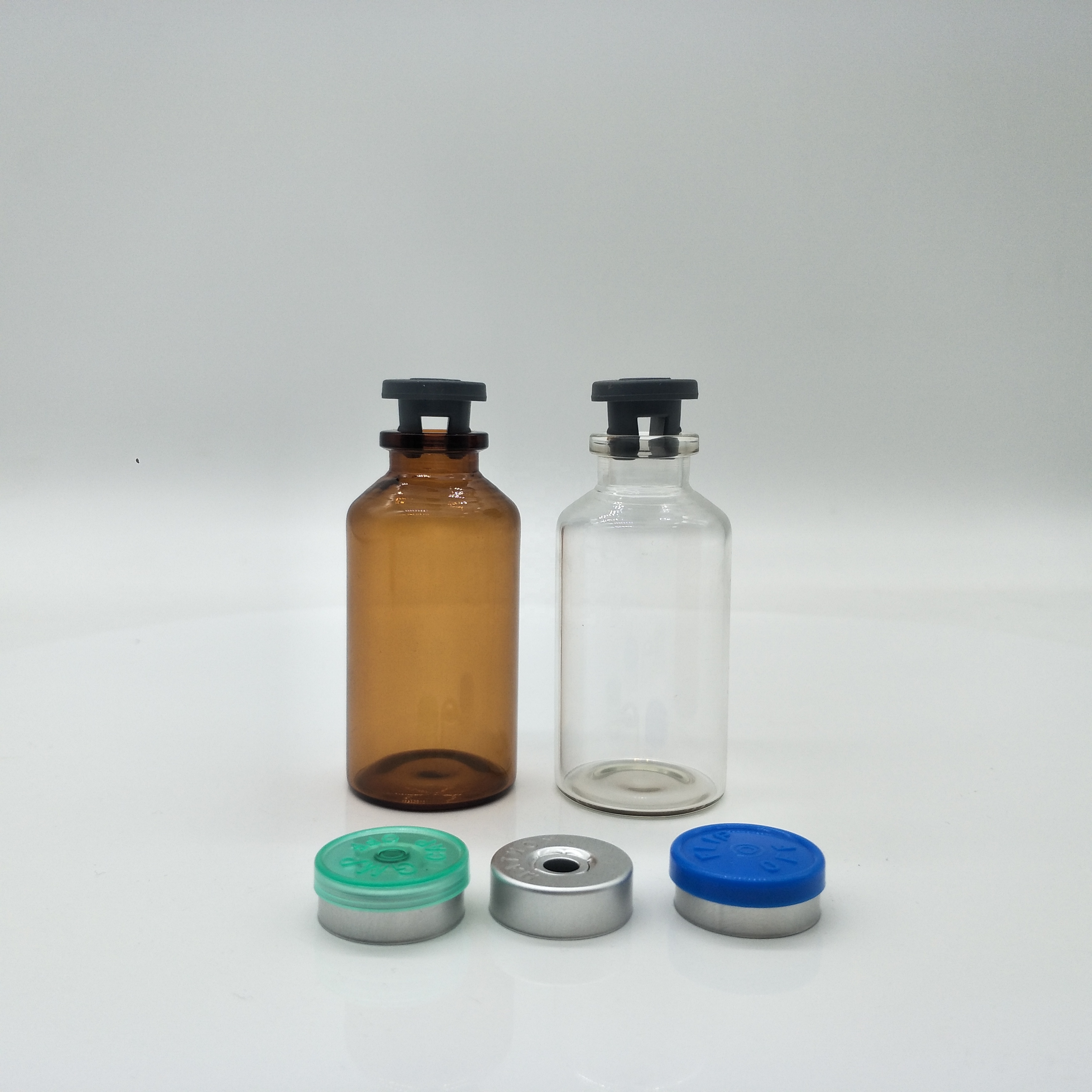 30ml Clear Amber Tubular Vials Glass Injection Bottle With Rubber Stopper And Aluminum Plastic Cap