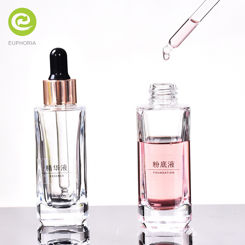30ml Clear Hot Stamping Flat Empty Glass Dropper Essential Oil Bottle