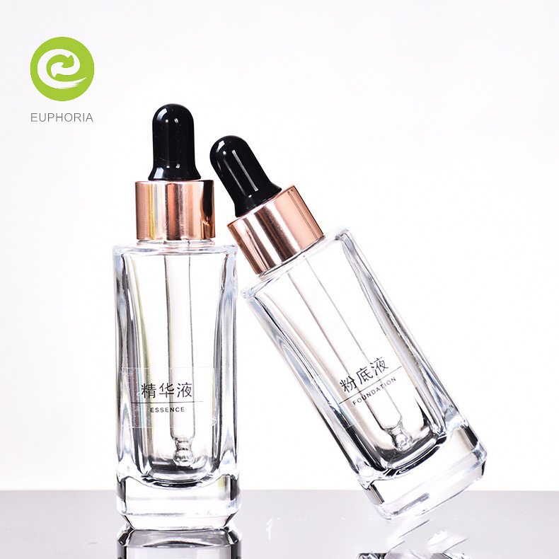 30ml Clear Hot Stamping Flat Empty Glass Dropper Essential Oil Bottle