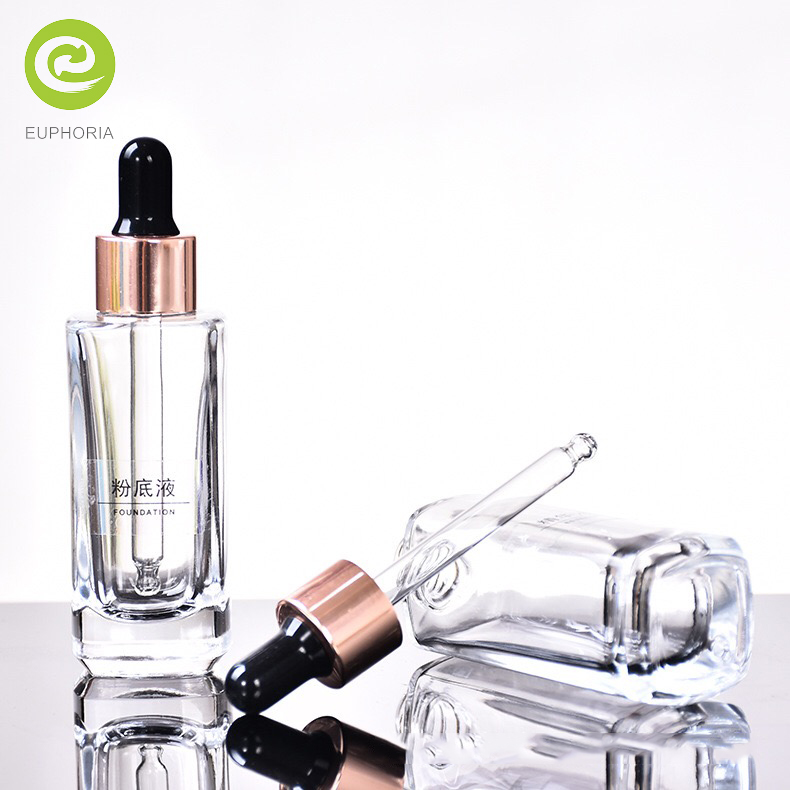 30ml Clear Hot Stamping Flat Empty Glass Dropper Essential Oil Bottle
