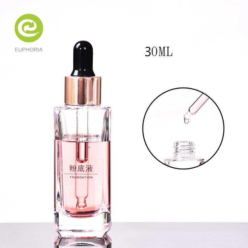 30ml Clear Hot Stamping Flat Empty Glass Dropper Essential Oil Bottle