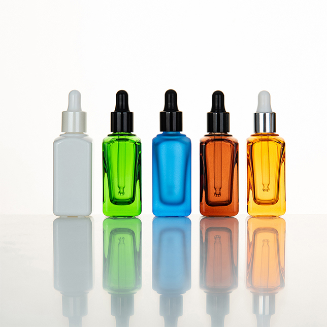 30ml Clear Square Pink, Glass Dropper Bottle french square glass serum dropper bottle with bamboo lid/