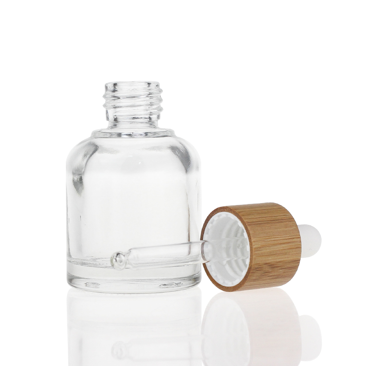 30ml Cosmetic Skincare Packaging Glass Dropper Serum Bottle with Bamboo Cap