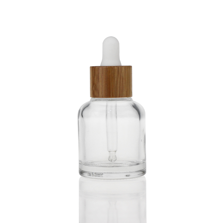 30ml Cosmetic Skincare Packaging Glass Dropper Serum Bottle with Bamboo Cap