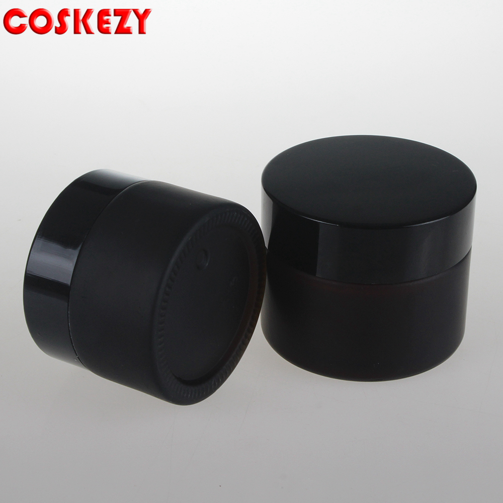30ml Empty Packaging Wooden Lid High Quality Wholesale Cosmetic Glass Cream Container 20g 50g Matte Black Glass Cream Jar