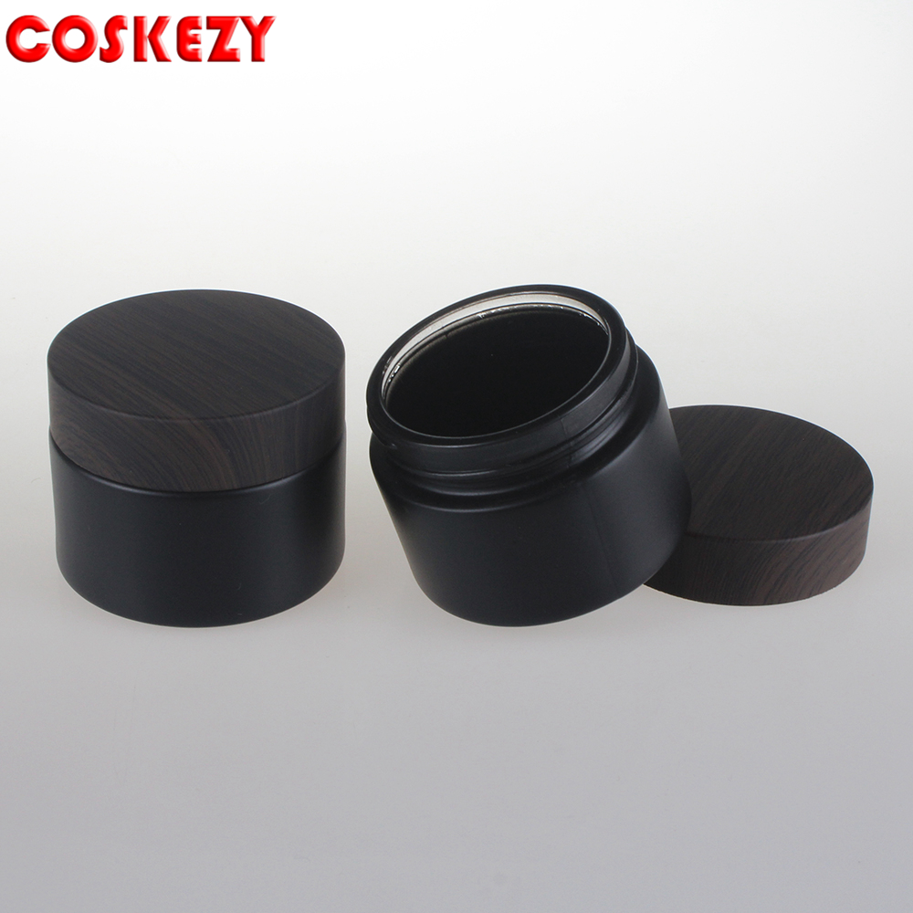 30ml Empty Packaging Wooden Lid High Quality Wholesale Cosmetic Glass Cream Container 20g 50g Matte Black Glass Cream Jar