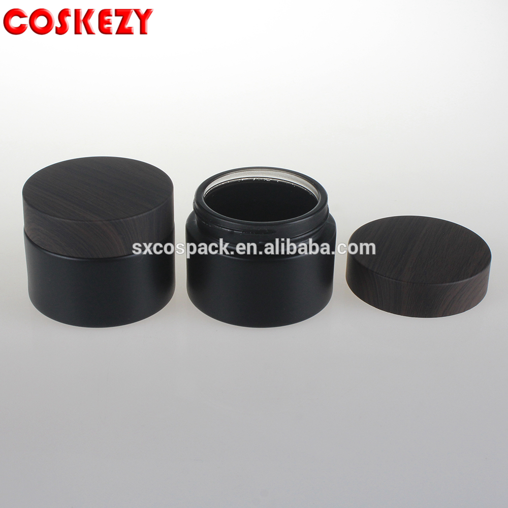 30ml Empty Packaging Wooden Lid High Quality Wholesale Cosmetic Glass Cream Container 20g 50g Matte Black Glass Cream Jar