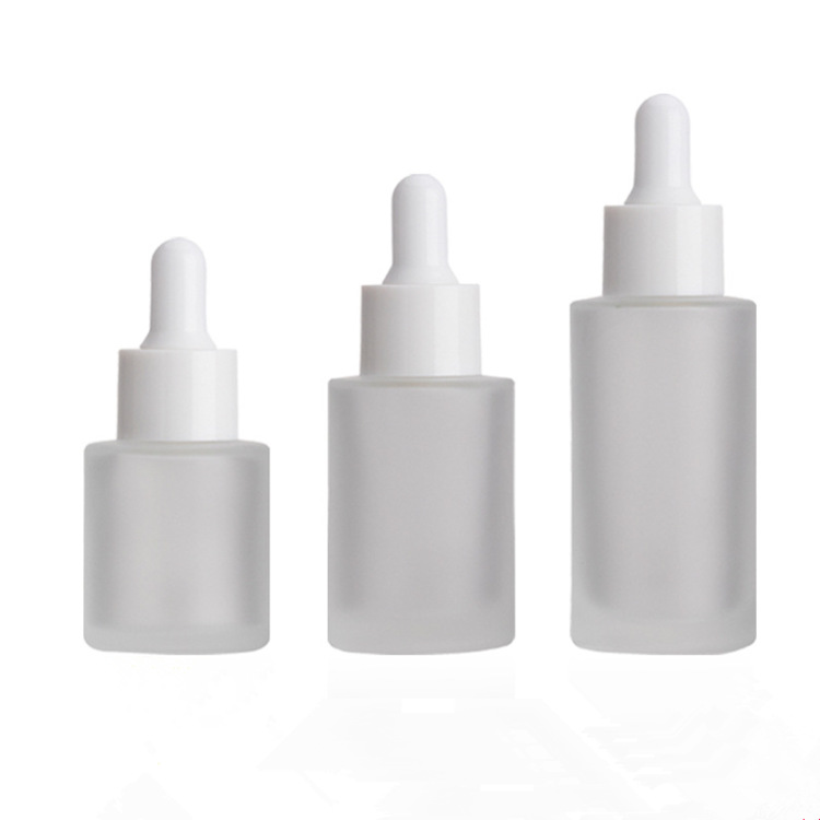 30ml Essential Oil Serum Flat Shoulder Frosted Clear Glass Dropper Bottle With Pipette