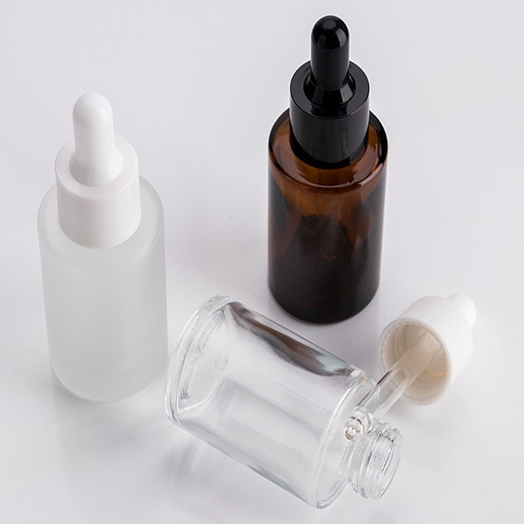 30ml Essential Oil Serum Flat Shoulder Frosted Clear Glass Dropper Bottle With Pipette