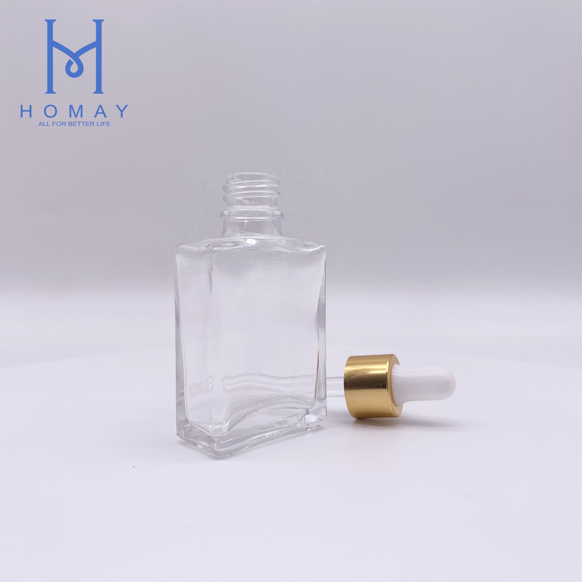 30ml Flat Square Essential Oil Dropper Glass Bottle For Perfume
