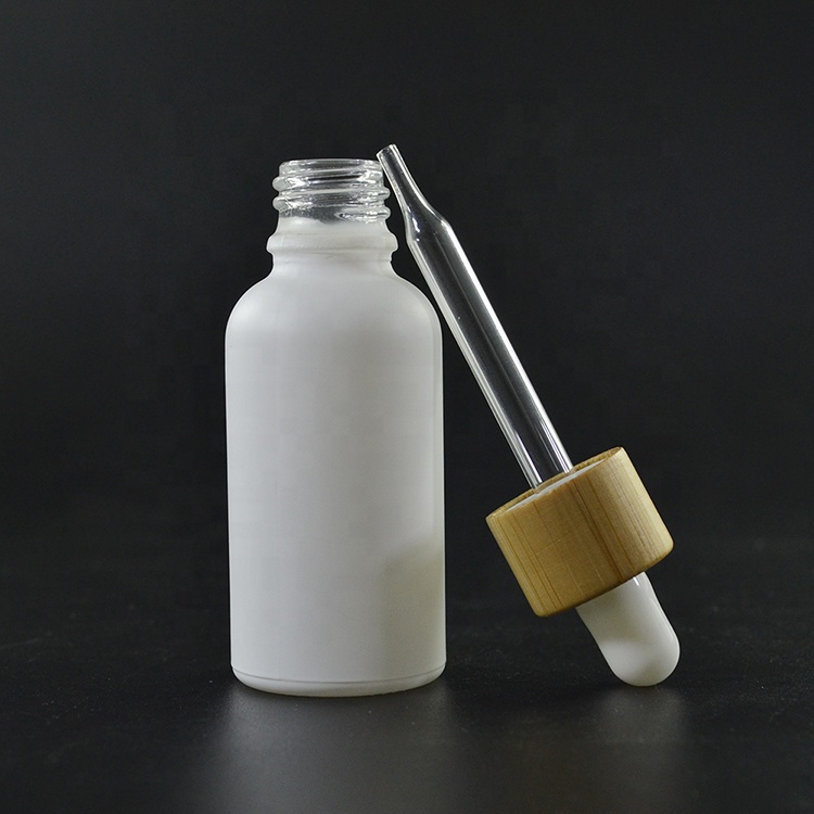 30ml Frosted pink blue orange amber black white Glass Dropper Bottle with Bamboo wood lid