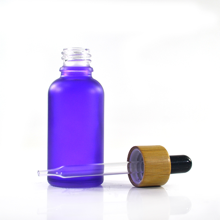 30ml Frosted pink blue orange amber black white Glass Dropper Bottle with Bamboo wood lid