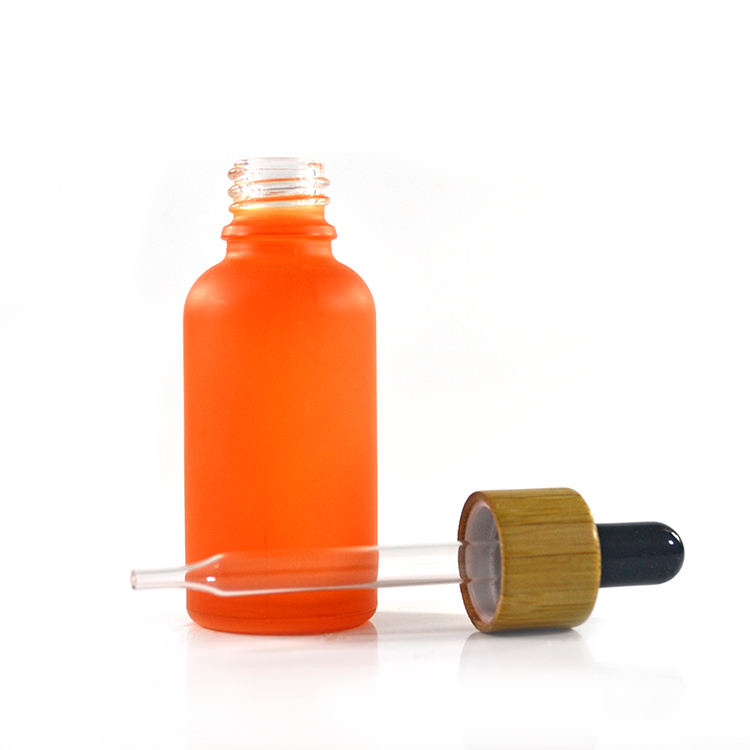 30ml Frosted pink frosted orange essential oil Glass Bottle with Bamboo serum dropper