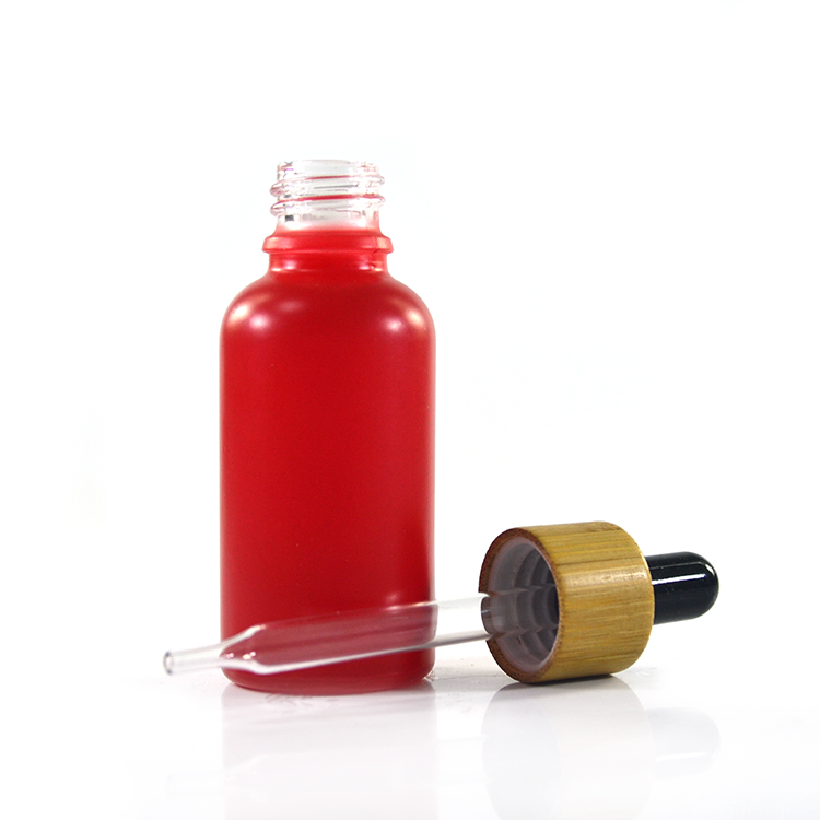 30ml Frosted pink frosted orange essential oil Glass Bottle with Bamboo serum dropper