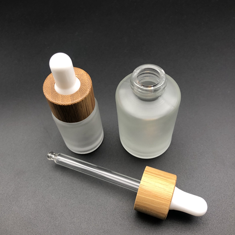30ml Glass Cosmetic Bottle Frosted Clear Bamboo Essential Skin Oil Glass Dropper Bottle