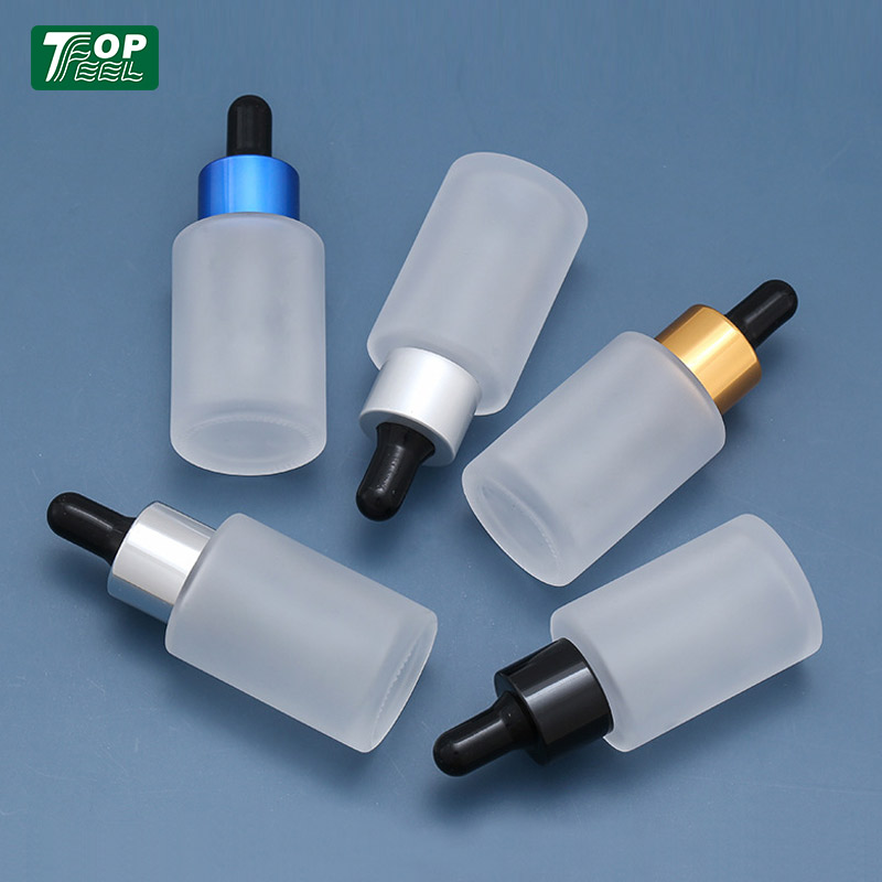 30ml Gold Silver Shoulder Match Round Oil Serum Clear Frosted Cosmetic Dropper Bottle