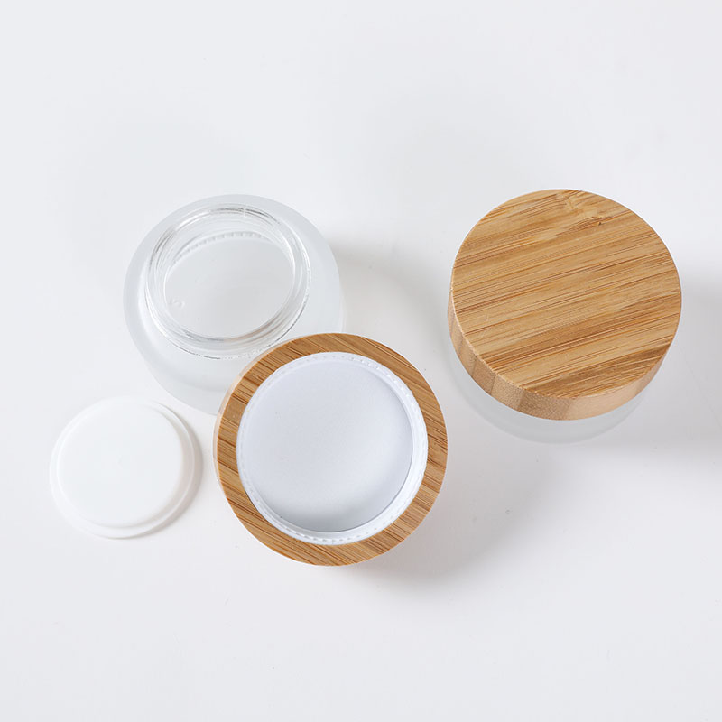 30ml Hotsell clear frostd glass cream jar with bamboo lid glass cosmetic jar